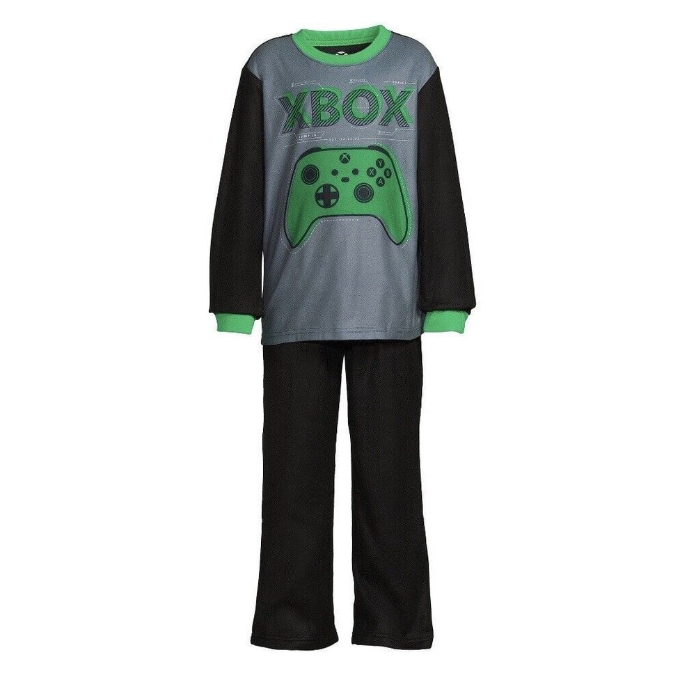 NIP XBOX Gaming Boys PJ’s Long Sleeve Pants 2pc Set Green‎ Fleece 6/7